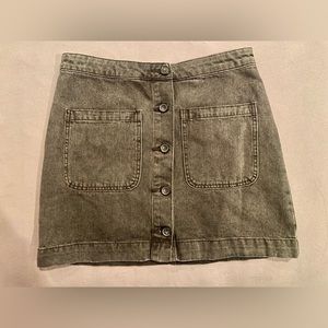 FREE PEOPLE Dark Grey Distressed Denim Button Mini Skirt